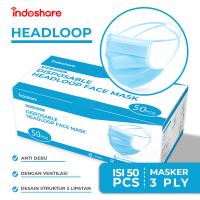Indoshare Masker Headloop 3ply untuk Hijab 1box Isi 50pcs