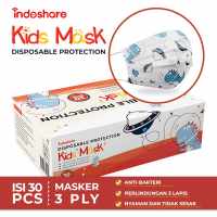 Indoshare Masker Kesehatan Anak Earloop 3ply Motif Dino 1box Isi-30pcs