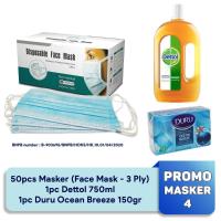 Promo Masker 4: Masker 3ply, Dettol 750ml, Duru Ocean Breeze