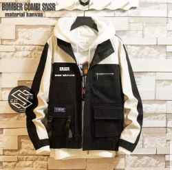 Mars Fashion - Jaket Bomber Pria Comby SNSR Series Hitam-Putih