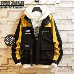 Mars Fashion - Jaket Bomber Pria Comby SNSR Series Hitam-Kuning