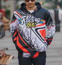 Mars Fashion - Jaket Hoodie Zipper Pria Lotto Elvana Racing Hell Hitam Orange Ukuran XL