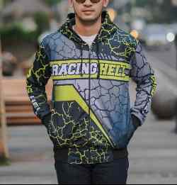 Mars Fashion - Jaket Hoodie Zipper Pria Lotto Elvana Racing Hell Hitam Hijau Ukuran XL