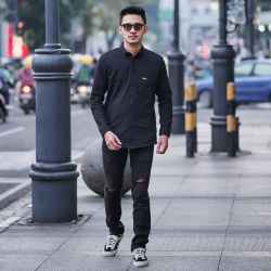 Mars Fashion - Kemeja Pria Lengan Panjang CVC Hitam Ukuran L