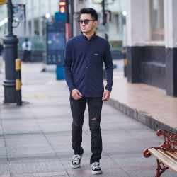 Mars Fashion - Kemeja Pria Lengan Panjang CVC Navy Ukuran XL