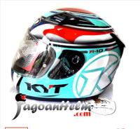 HELM KYT R10 #1 SERIES | AQUA BLUE RED FLUO | SINGLE FLAT VISOR CLEAR | FULL FACE HELMET | SNI