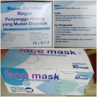 Masker Earloop 3 Ply Disposable Facemask - 50 pcs - Biru