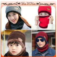 Topi Kupluk+Syal Rajut set tebal Hangat Motif Print untuk Unisex Pria/Wanita / Musim Dingin 1 SET ZD(SP)