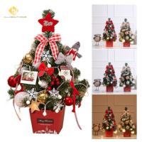 Tabletop Christmas Tree with Multicolored Lights Holly Berries Pine Cones Star Tree Topper & Ornaments for Best Holiday(SP)