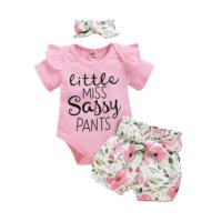 Set Baju Atasan Lengan Pendek Motif Floral dengan Celana dan Bandana untuk Perempuan(SP)