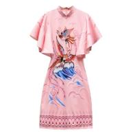 Pink Phoenix Printing Vintage Chinese Traditional Qipao Casual Party Women(SP)