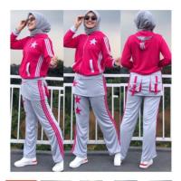 Setelan senam olahraga aerobik / set senam zumba rok pink abu rok / set senam muslim hijab(SP)