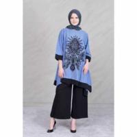 Jfashion New Wide Long Tunik Print Beludru 3/4 Sleeve - Arimbi