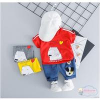 Se7en Summer Kids Boy Set Cute Bear Print Two-Piece Cotton Set(SP)