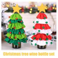 Christmas Tree Felt Sticky Ball Wine Bottle Set Christmas Decor Party(SP)